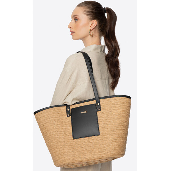 Wittchen Dámsky tkaný papierový slamený košík béžovo-čierny 100-4Y-904 66066860