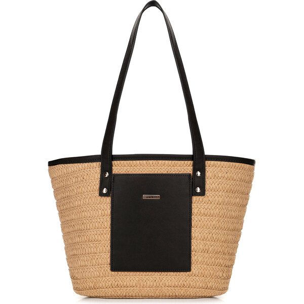 Wittchen Dámsky tkaný papierový slamený košík béžovo-čierny 100-4Y-906 66066866