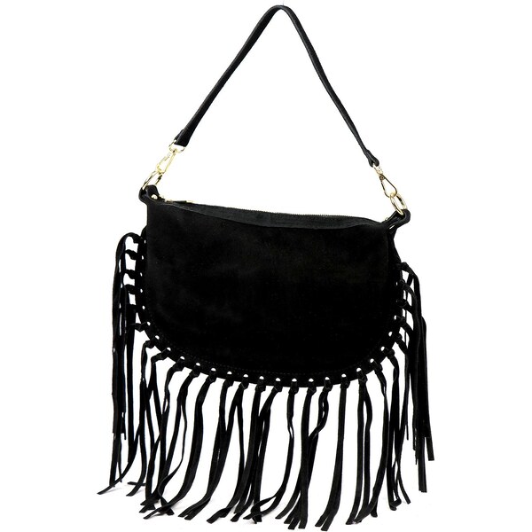 Dámska semišová kabelka z brúsenej kože so strapcami – štýlový boho 66067122