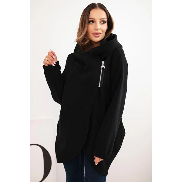 K-Fashion Dámska mikina s kapucňou a asymetrickým zipsom teplá čierna 66049051
