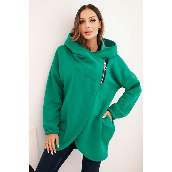 K-Fashion Dámska mikina s kapucňou s asymetrickým zipsom zelená 66049052