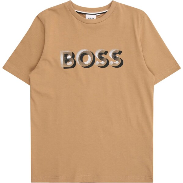 BOSS Tričko farba ťavej srsti / tmavohnedá / biela 66076377