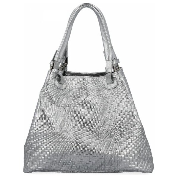Vittoria Gotti Módna kožená taška Shopper Bag 527 Strieborná 66076490