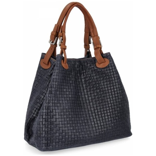 Vittoria Gotti Módna kožená taška Shopper Bag 2269-J modrá 66076494