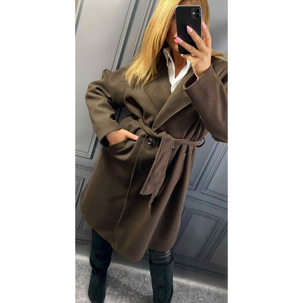 Flaušový kabát s dvojradovým zapínaním čokoládový hnedý 66077664