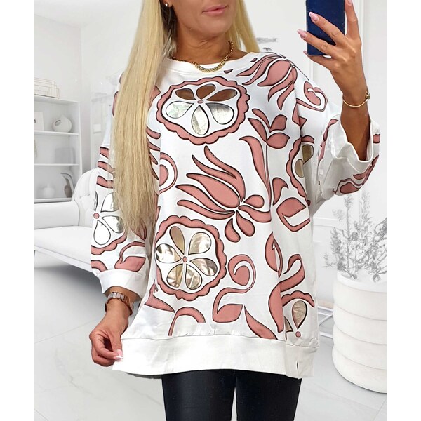 Mikina s lososovými a zlatými vzormi biela 66078077