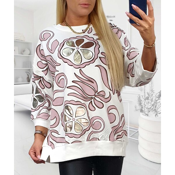 Mikina s lila a zlatými vzormi biela 66078078