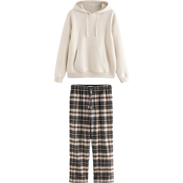 Next Dlhé pyžamo krémová / tmavohnedá / dymovo šedá 66079350