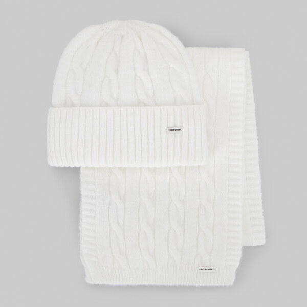 Wittchen Dámsky zimný komplet – biela čiapka s brmbolcom a šál s 66078434