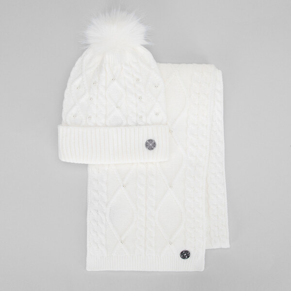 Wittchen Dámsky zimný set – biela čiapka a šál v elegancii s logom 66078474