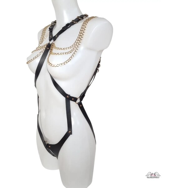 Angel Sensual - Smyslný anděl Leather Harness Black Goldie 65202628