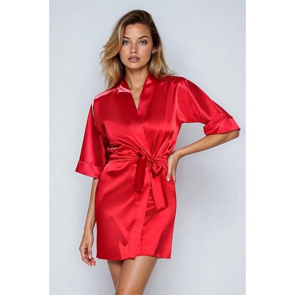 DKaren Saténový dámsky župan 90 červený 5536119