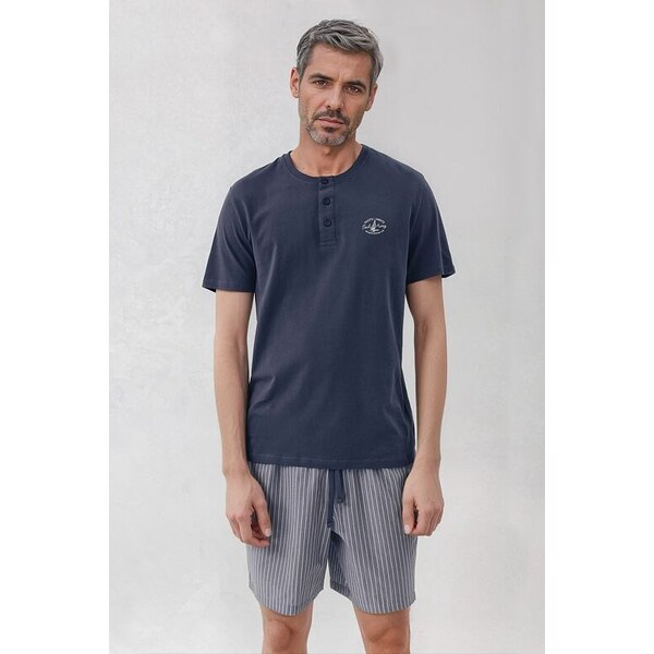 Henderson Pánske pyžamo Octave modré s lodičkou 61864957