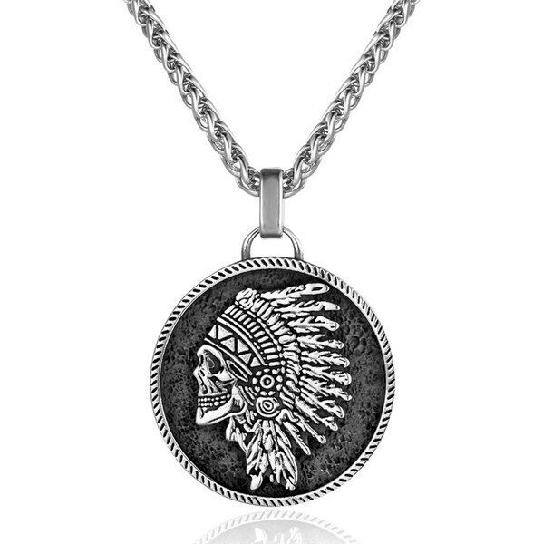 Impress Jewelry Oceľový prívesok Indián Náčelník - lebka s perovou 66088346