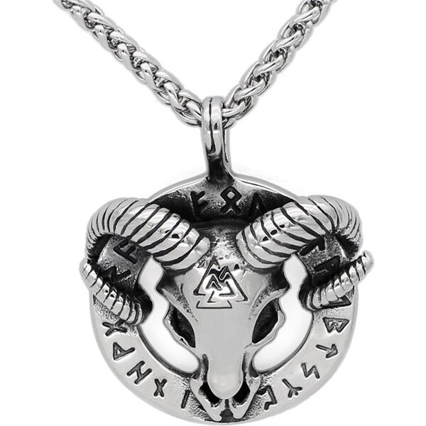 Impress Jewelry Oceľový prívesok Baraní lebka – Runy & Valknut 66088347