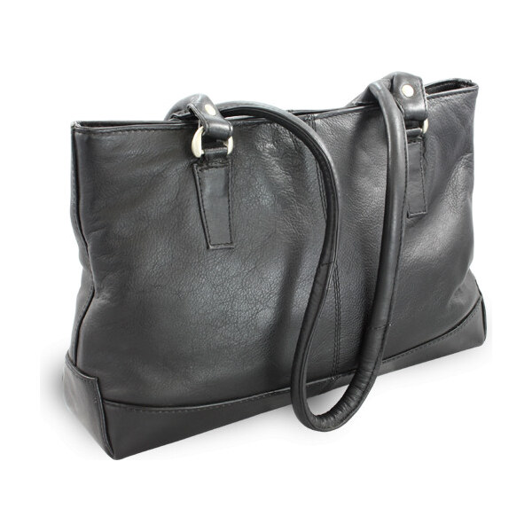 Arwel Čierna dámska kožená zipsová kabelka s dvoma popruhmi 212-2058 66089639