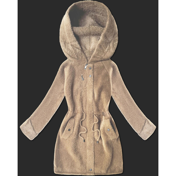 MHM Svetlá béžová bunda z alpakovej vlny s kapucňou (W214#) 66095341