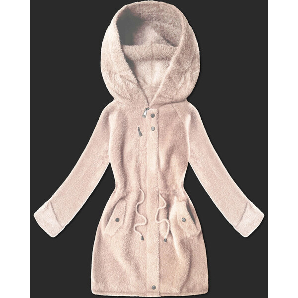 MHM Bunda z alpakovej vlny lososovej farby s kapucňou (W214#) 66095343