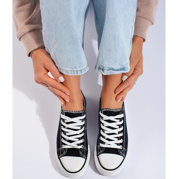 SHELOVET Čierne klasické plátené tenisky XL03B/W 66147242