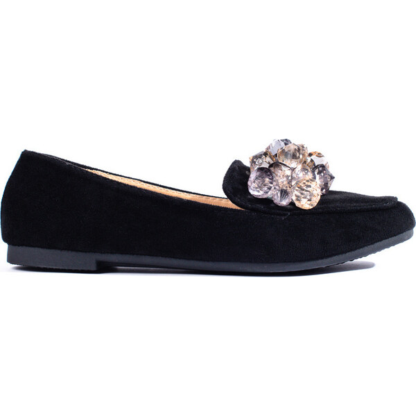 SHELOVET Čierne semišové lordsy s ozdobnými kryštálmi JH315P-B 66147257