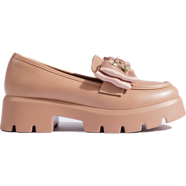 SHELOVET Béžové lakované mokasíny na platforme s mašľou H8-520KH 66148225