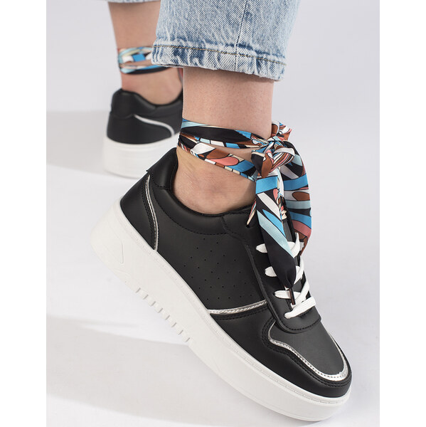 SHELOVET Čierne tenisky na platforme so stužkou MS3107B 66148301