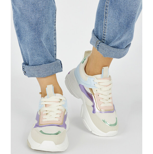 SHELOVET Smotanové športové dámske topánky na hrubej podrážke BL377MIX 66148573