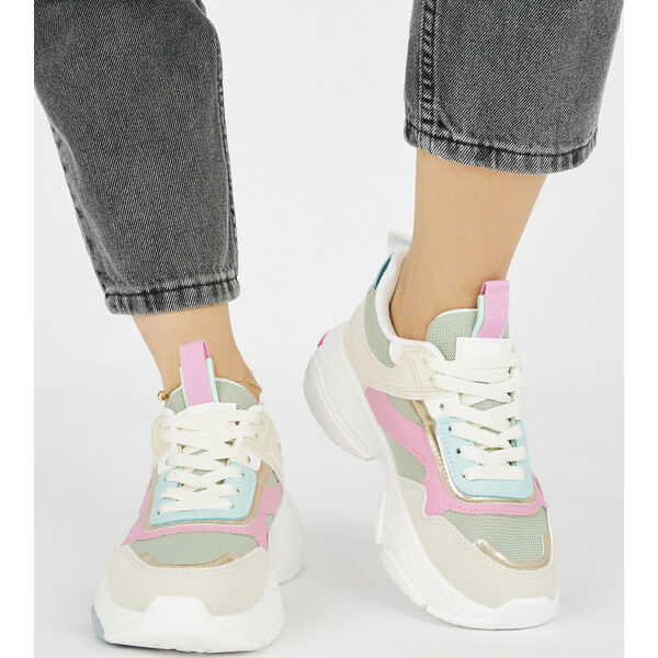 SHELOVET Športové dámske topánky na hrubej podrážke - smotanovo-zelené 66148572