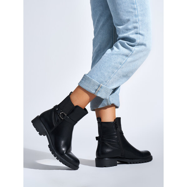 SHELOVET Čierne dámske členkové topánky s ozdobnou sponou YL162B 66148599