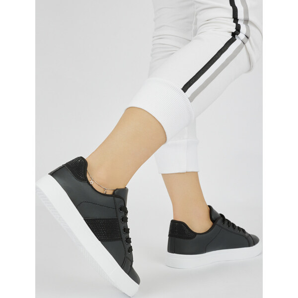 SHELOVET Čierne tenisky na platforme s trblietavým pruhom 6457ALL.B 66148609
