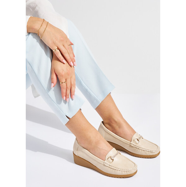 SHELOVET Béžové dámske mokasíny na kline JU066BE 66148738
