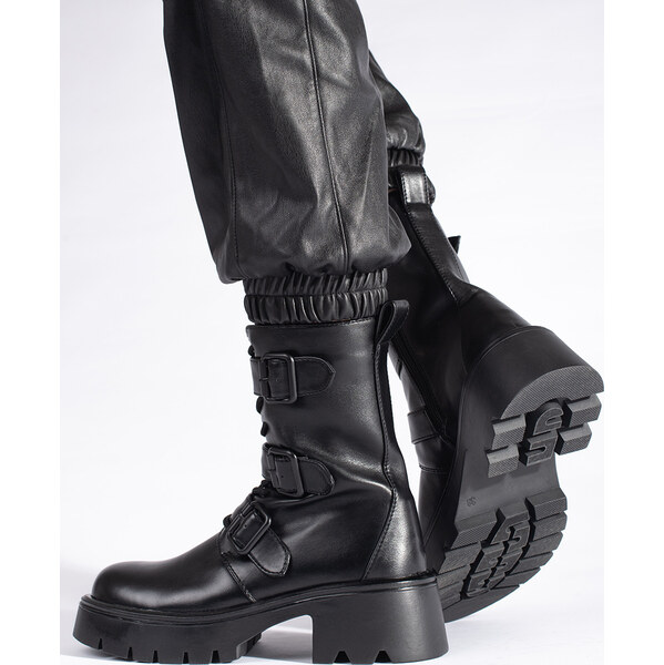 SHELOVET Vysoké čierne členkové dámske topánky s prackami GD-FL2206B 66148781