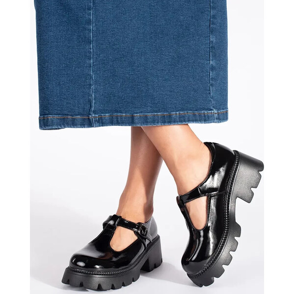 SHELOVET Čierne Mary Jane lakované poltopánky na platforme GD-FL6057B 66148812