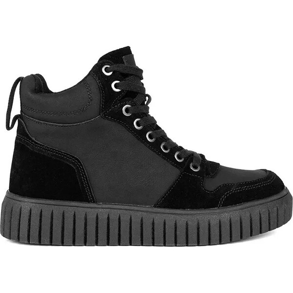 SHELOVET Čierne členkové topánky z prírodnej kože na hrubej vzorovanej 66148827