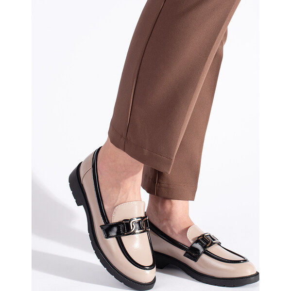 SHELOVET Béžové lakované dámske mokasíny s prackou GD-FL740D.BE 66148823