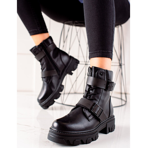 SHELOVET ČIERNE WORKERY S ČIERNYMI SPONAMI HF230A-B 66149044