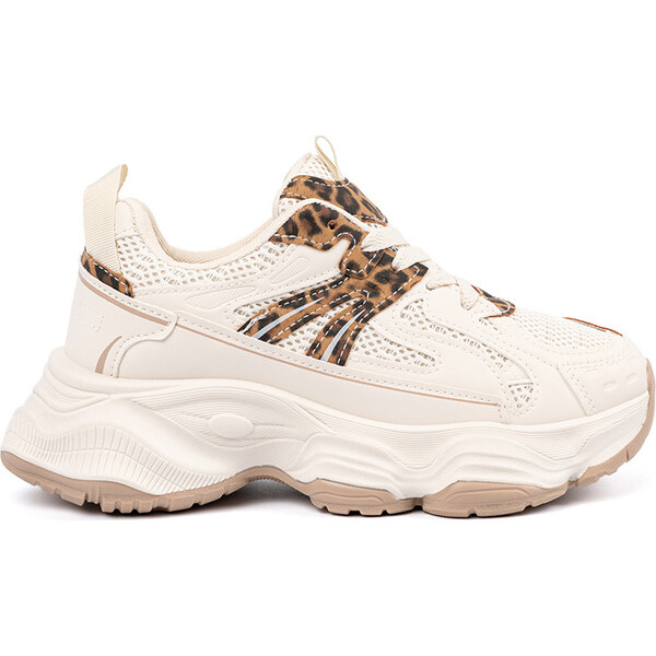 SHELOVET Smotanové dámske sneakersy na hrubej podrážke s leopardími 66149733