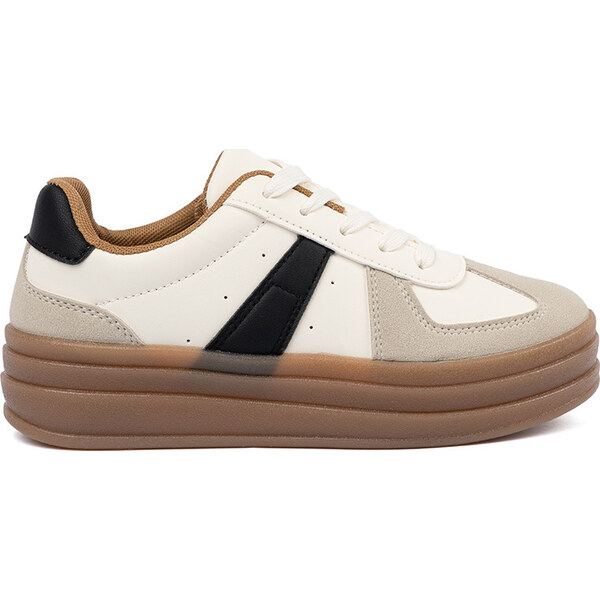 SHELOVET Béžovo-biele dámske sneakersy s čiernymi vsadkami X3032BE 66149753