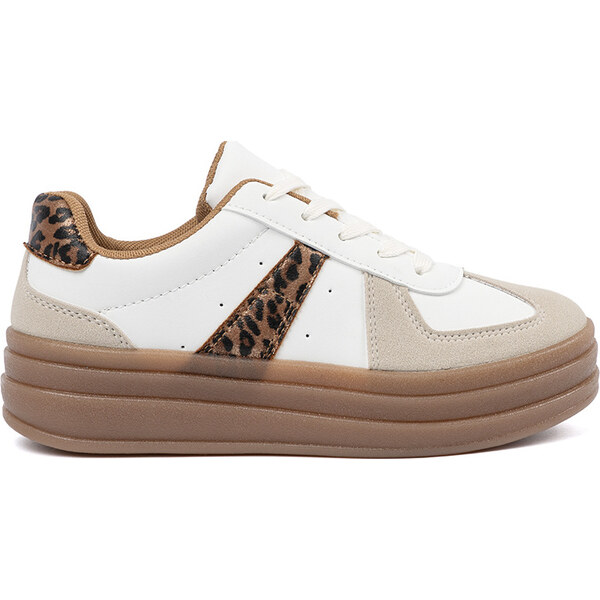 SHELOVET Dámske béžovo-biele sneakersy s leopardími vsadkami X3032LEO 66149755