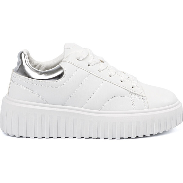 SHELOVET Biele dámske tenisky na platforme so striebornými detailmi YY 66149772