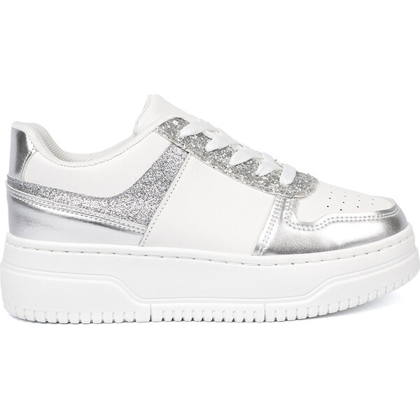 SHELOVET Bielo-strieborné dámske sneakersy s lesklými detailmi A88 66149999