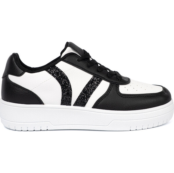 SHELOVET Štýlové čierno-biele dámske sneakersy s trblietavými vsadkami 66150000