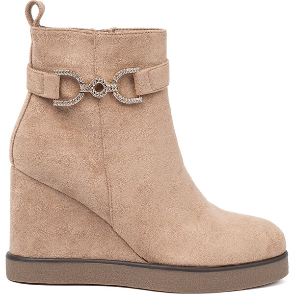 SHELOVET Béžové dámske členkové topánky na kline s ozdobnou sponou, 66150361