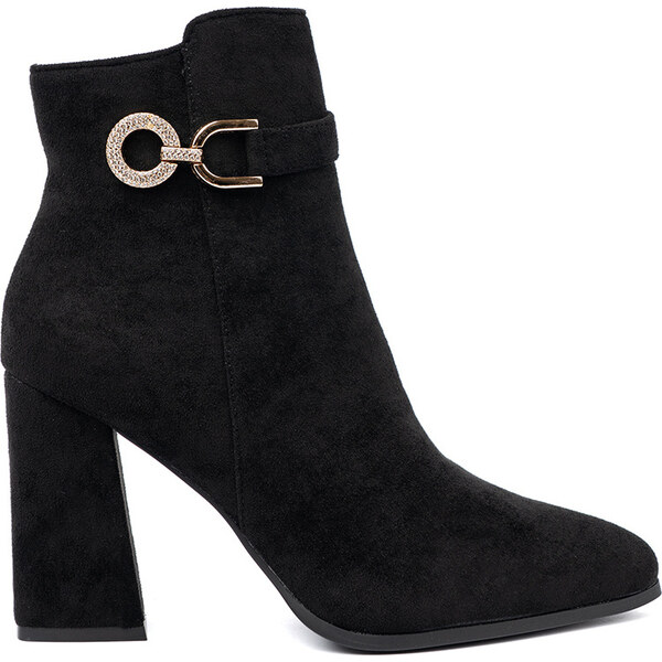 SHELOVET Elegantné dámske čierne členkové topánky s ozdobou, podpätok 66150369