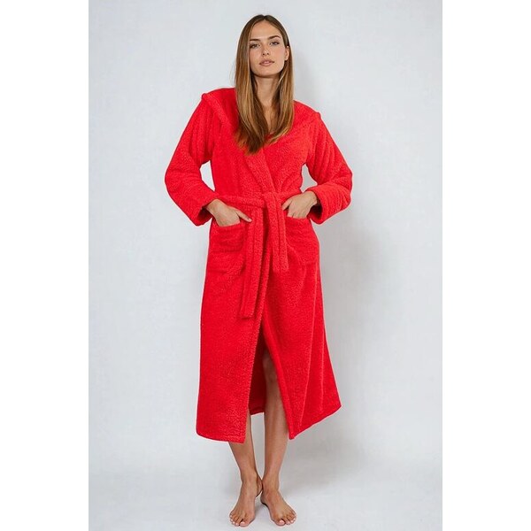 DKaren Dlhý župan Diana červený s kapucňou 5613894