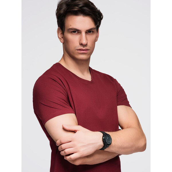 Ombre BASIC mens cotton classic tee shirt with a v-neck - maroon 64793249