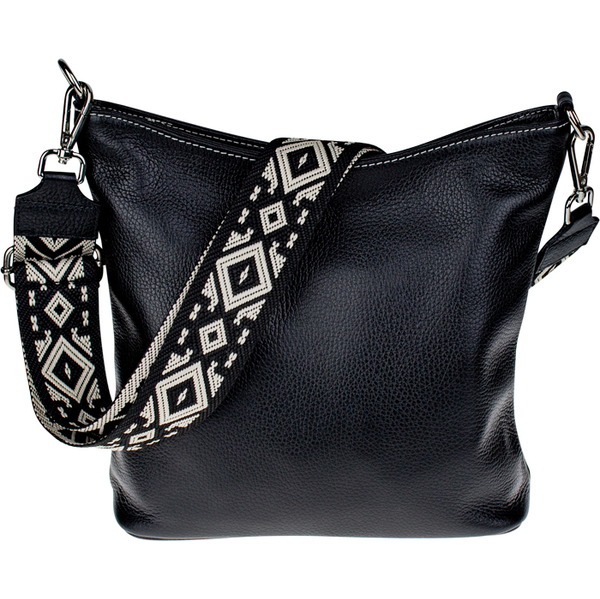 Čierna kožená talianska crossbody kabelka Amalia Nera Filati Bianca I 66096363