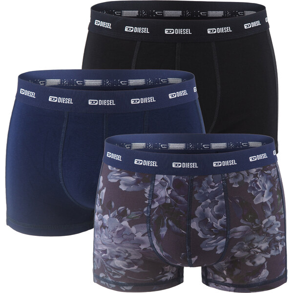 DIESEL - pánske boxerky 3PACK cotton stretch modern blue floral print 66101330