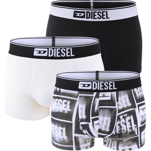 DIESEL - pánske boxerky 3PACK cotton stretch modern DIESEL print black 66101333