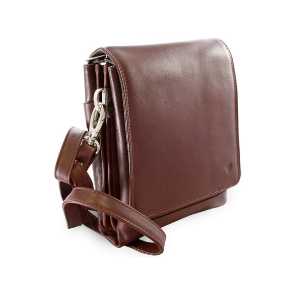 Arwel Veľký hnedý kožený pánsky crossbag | hnedá 215-2185-40 VT 66101590